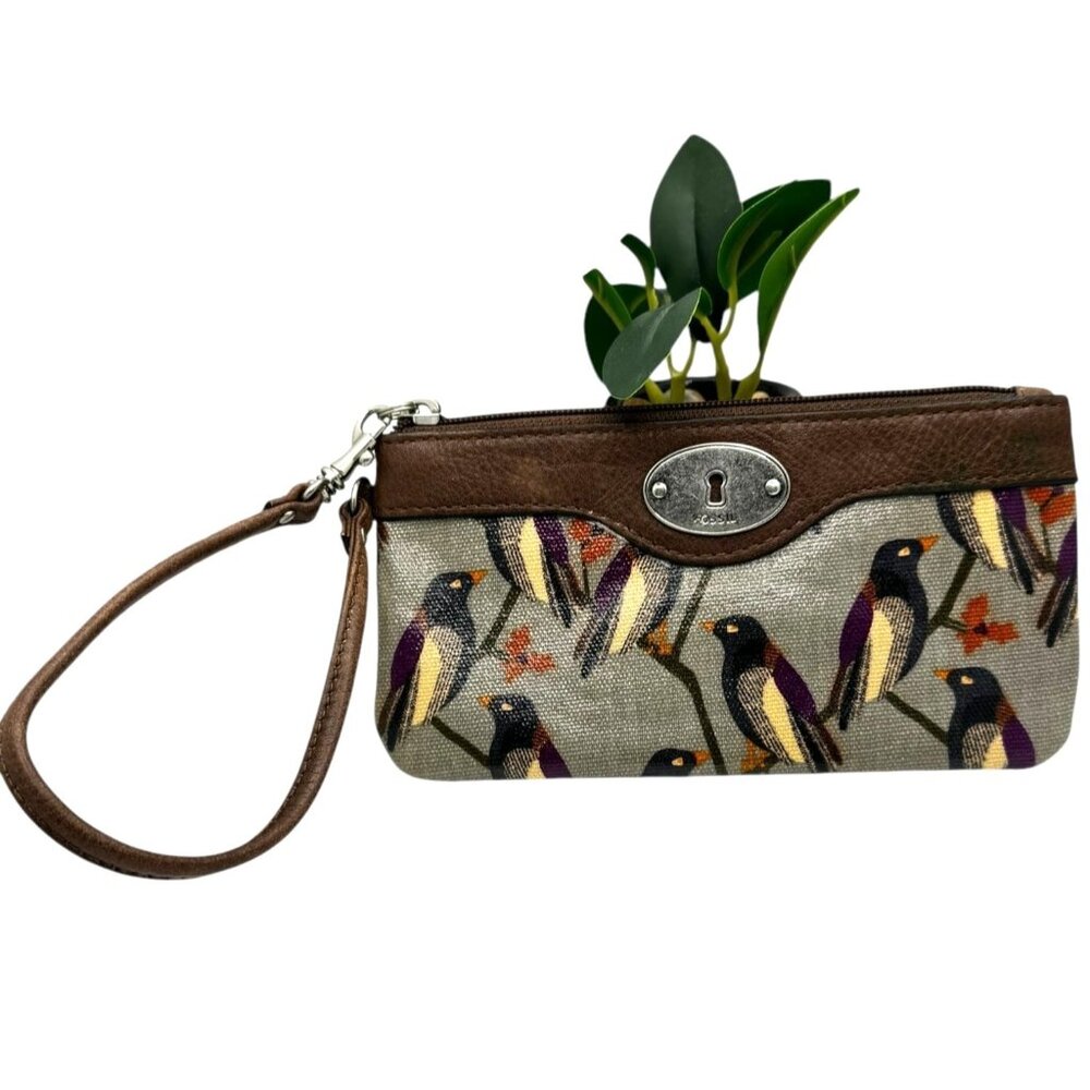 Fossil Key Per Bird Print Wristlet Purse With Bro… - image 1